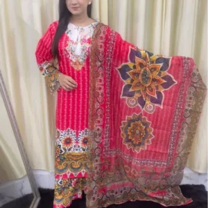 জামা ওড়না পায়জামা সবকিছু একসঙ্গে লাল গোলাপি